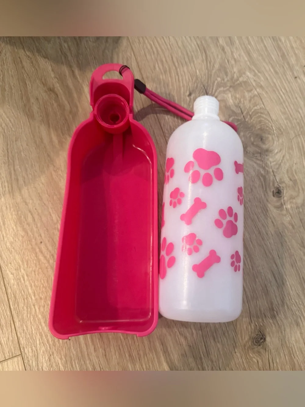 Pink Portable Dog Travel Water Bottle with Paw Print